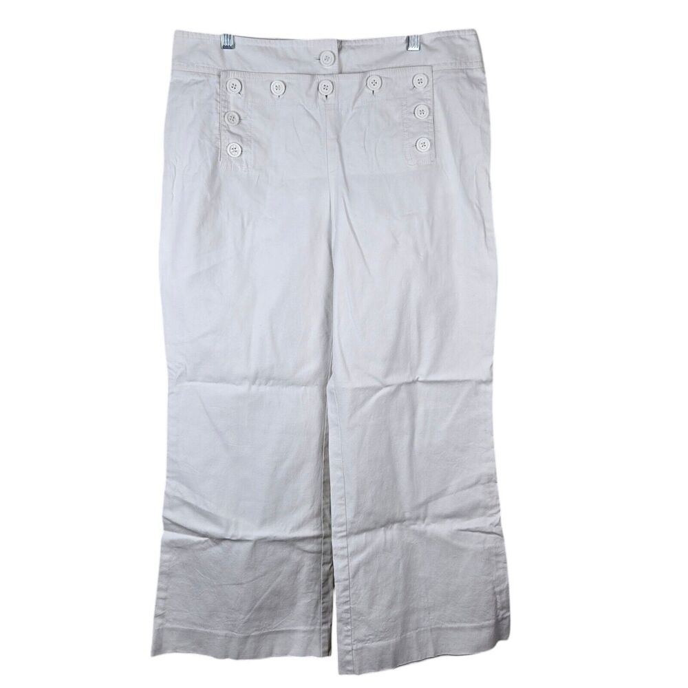 Tory Burch Sailor Pants Sz 14 Wide Leg White Canvas Button Front Nautical